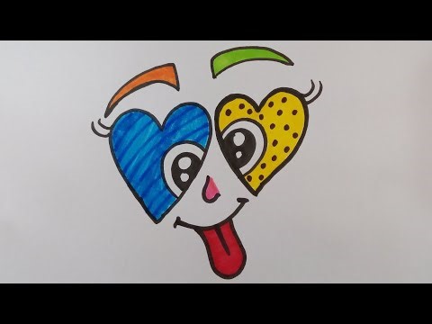 Cute Heart Eyes Cartoon Drawing 💙💛 Easy Colorful Doodle Art Tutorial for Beginners