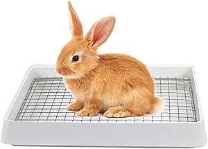 PODOO Rabbit Large Litter Box, Guinea Pig Training Pan Cage with Toilet Tray, Ideal for Rats, Ferret, Bunny Small and Medium Animals (Medium + Extra Large Steel Holes Grids)