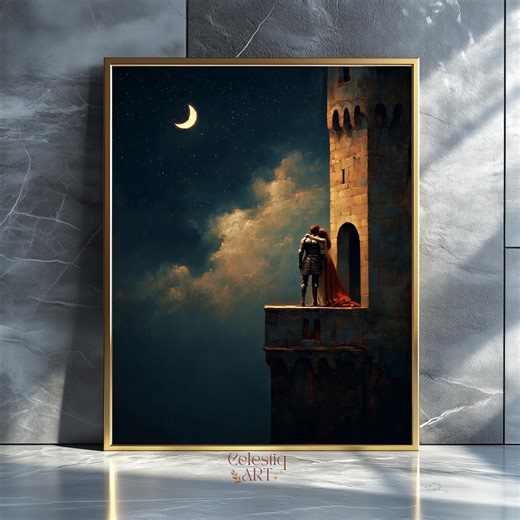 Romantic Fantasy Couple Wall Art, Knight and Princess Castle Print, Medieval Love Scene (digital Download) - Etsy