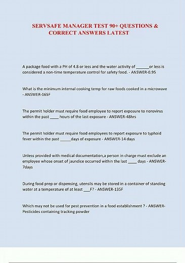 SERVSAFE MANAGER TEST 90 QUESTIONS CORRECT ANSWERS LATEST 208 new video