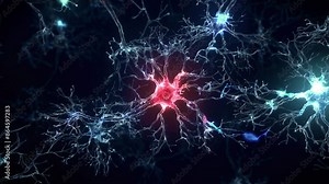 Inside communication of Neuron synapse network. Healthy neurons pulse and transmit data healing damaged neuron cell inside human brain.