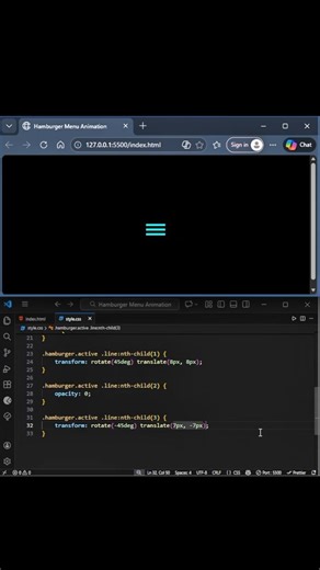 Hamburger Menu Animation using HTML and CSS. #animation #coding #webdesign #webanimation #code