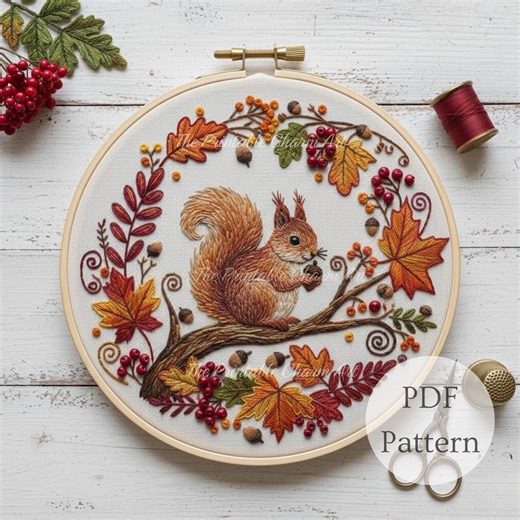 Squirrel Embroidery Pattern: Autumn Floral Needlepoint (PDF Pattern) - Etsy