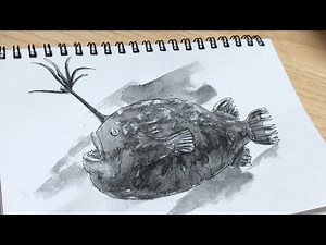How to Draw an Anglerfish Simply with Pens and Watercolor Pencils