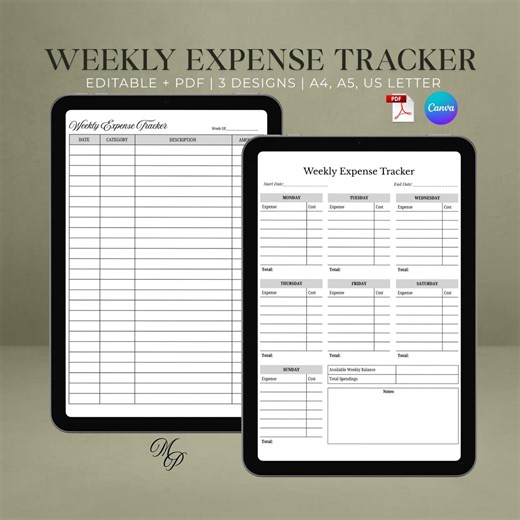 Weekly Expense Tracker Printable | Budget Planner & Spending Log, Minimal Finance Tracker, Digital Download PDF - Etsy