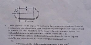 A thin cylindrical shell 2.5 long has 700 mm internal diameters... | Filo