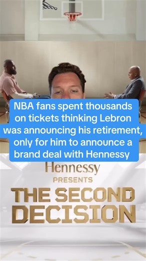 Kevin Clancy on Instagram: "NBA fans spent thousands on tickets thinking Lebron was announcing his retirement, only for him to announce a brand deal with Hennessy. Who’s more stupid here: LeBron for thinking this was a good idea or fans who always fall for “big announcements”?"