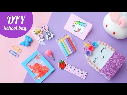 DIY mini School backpack / DIY Miniature UNICORN Back to School Supplies - that really