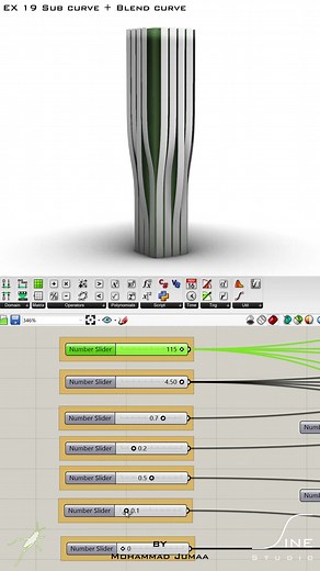 Grasshopper - EX 19 - Sub curve Blend curve . Create a parametric tower. Grasshopper Tutorial Architecture, 3D modeling. Organic architecture. ________________ Link in Bio Let's Play Grasshopper Together , eBook Author | Mohammad Jumaa Year | 2025 Language | English PDF Size | 650 MB Total Pages | 500 Pages Dimension | A4 Edition | First Edition Parametric Design with Grasshopper” introduces readers to computational design in architecture through step-by-step explanations, practical workflows, a