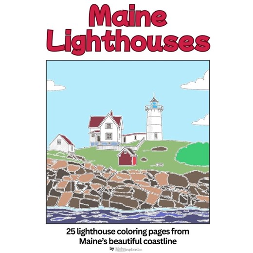 Maine Lighthouses Coloring Pages - Etsy