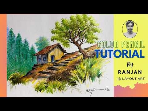 Pencil colour drawing for beginners // Colour pencil drawing landscape step by step ‪@LAYOUTArt‬
