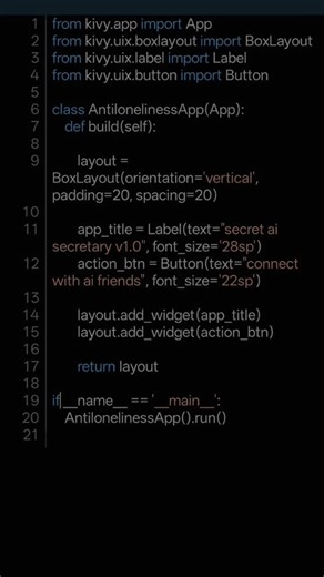 Day 20: I built an AI Secretary App in Python to cure loneliness! 🤖💬 #shorts #python #coding #app
