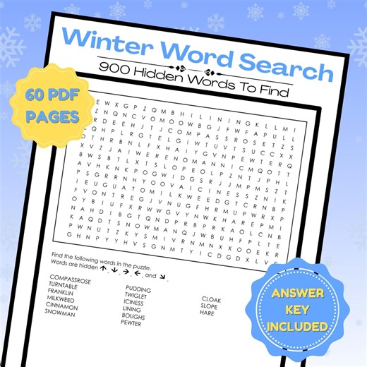 Winter Word Search Printable – Fun Winter Word Games for Kids, Classroom & Home Activity PDF - Etsy