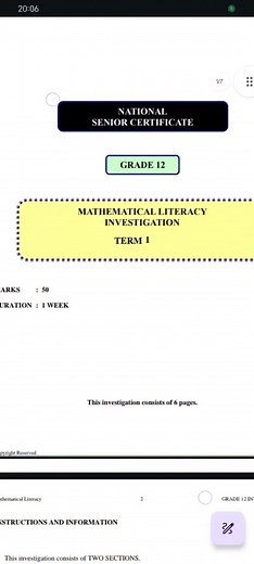 Mathematical Literacy Investigations for Grade 12 Term 1