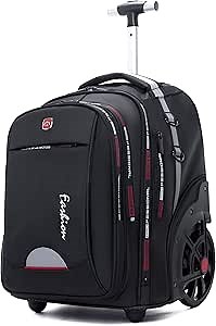 Waterproof Rolling Backpack for Women and Men, Laptop Backpack with Wheels for Adults, Carry on Backpack with Large Wheels for Travel and Business Commuter (Black, 22inch)