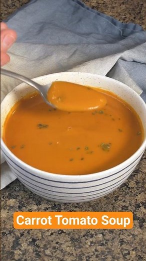 Easy Creamy Carrot and Tomato Soup Recipe #recipe #soup #plantbased #vegan #easyrecipe