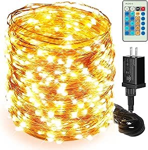 Moobibear LED String Lights, 164ft 500 LED Fairy Lights Plug in, Dimmable Outdoor Tree Lights, UL-Listed Warm White Copper String Lights Remote Control for Wedding Christmas Decor