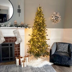 Fraser Hill Farm 7.5 Ft. Buffalo Fir Slim Artificial Christmas Tree with Dual Multicolor & Warm White LED Lights, FFBF075-6SN