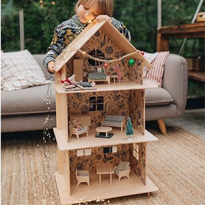 Vintage Wooden Doll House, Open Ended Toy, With Miniature Handmade Furniture, Perfect as a Christmas Gift for Girl or Boy, Flower Detail - Etsy