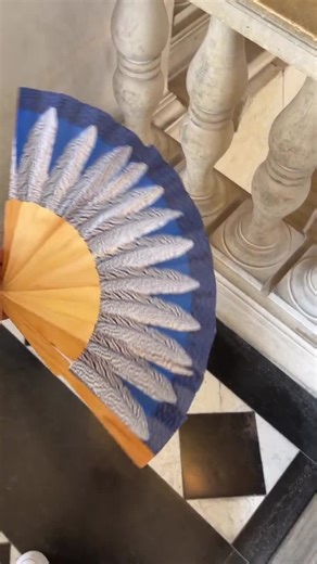 Blue Feather Folding Hand Fan: Elegant Cotton & Pinewood Design - Etsy