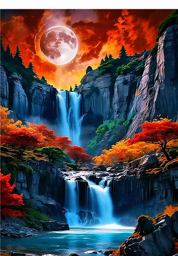 Cinematic 4K Live Wallpaper: Moonlit Waterfall Serenity