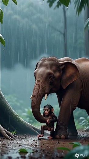 The baby monkey is getting drenched in the rain🐒😔| #emotional #fyp #funny