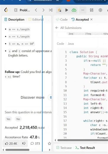 76 Minimum Window Substring Leetcode #hard #coding #education #programming #dsa #codeprep #coding