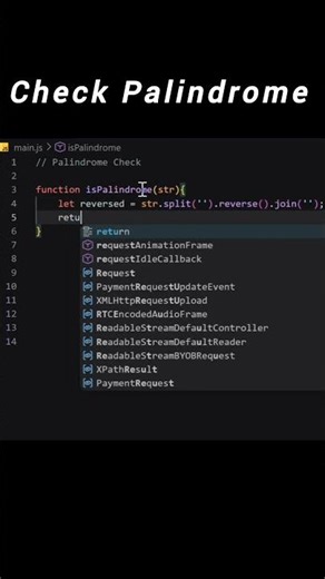 Check palindrome #coding #interview #shorts #viral #explorepage #dsa #javascript #programming #reels