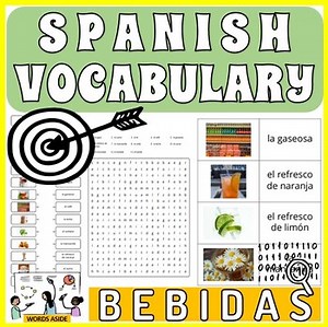Spanish Vocabulary Worksheets Flash Cards Word Search DRINKS