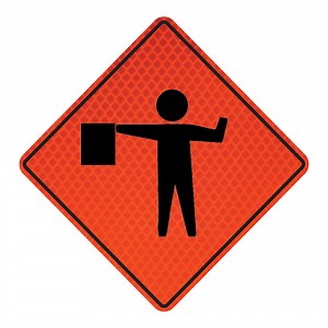 Cortina QuadraFlex 48" x 48" Diamond-Grade Roll-Up Sign with Flagger Symbol 07-800-4049-L