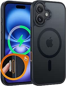 FNTCASE for iPhone 16 Plus Phone Case: Magnetic Translucent Matte Shockproof Slim Cell Phone Cover - Military Grade Drop Proof Hard Back Anti-Fingerprint Protective Case - Black-T