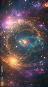 cosmic texture with a starry sky, multi-colored galaxy, astrological circles with constellations, esoteric motifs, movement