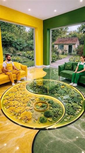 THIS DOUBLE FLOOR IS SO AMAZING😱💛💚 Epoxy floor #epoxy #floor