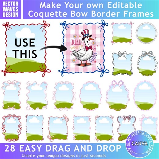 Editable Coquette Bow Border Frames Bundle – 28 Canva Templates – Drag & Drop – Instant Download – DIY Digital Planner, Invitations, POD - Etsy