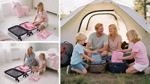 Kids Compression Packing Cubes, 4 Piece Set for Carry On Suitcase, Water Resistant Travel Luggage Organizers with Shoe Bag, Toddler Backpack Essentials (Blue Dinosaur)