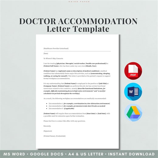 Reasonable Accommodation Letter From Doctor | Medical Documentation for Workplace Disability | ADA Letter Template | Word & Google Docs - Etsy Canada