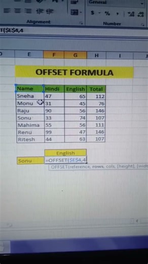 offset formula in Excel ######
