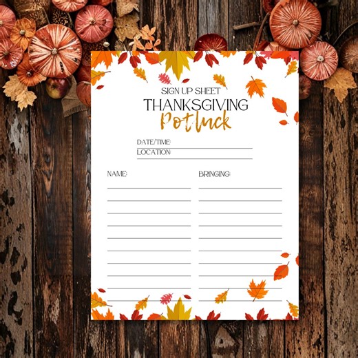 Thanksgiving Potluck Sign up Sheet | Editable Canva Template | 8.5x11 Printable | Fall Office Party Sign up | Digital Download - Etsy
