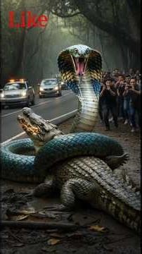 “Giant Cobra vs Croc on Road! 😱”AI Animation Video 😱| |@AIRELVISON #snake #ai #trandingshorts #short