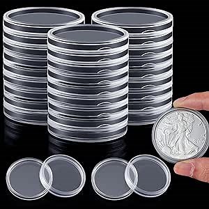 50 Pieces Silver Dollar Coin Holder 40.6mm Silver Bar Capsule Holders Coin Capsules for Collection Bar, Round