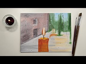 How to draw a candle in a rainy day? Acrylic Painting Tutorial for beginners / step by step / ASMR