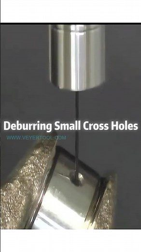 Deburring of small cross holes 🕳️🔥 #cncmill #deburringtools #veyerdeburring #metalwork #cncmachine