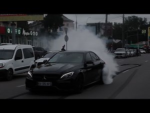 Illegal street drifting Mercedes C63s AMG Cinematic b-roll