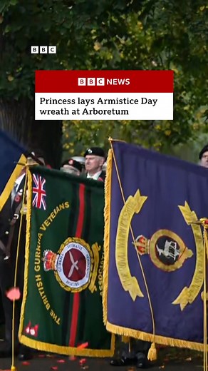 The Princess of Wales stood at the ceremony at the National Memorial Arboretum in Staffordshire, where the Last Post signalled the start of a national two-minute silence at 11:00 GMT to mark the end of World War One. Full story ➡️ https://bbc.in/49Mfnqg | BBC Birmingham