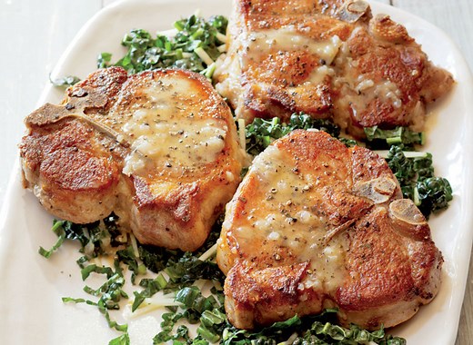 Sautéed Pork Chops with Kale Salad