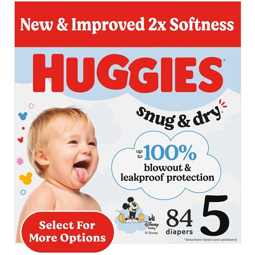 Huggies Snug & Dry Baby Diapers, Size 5 (27  lbs), 84 Ct (Select for More)