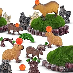 Simgoing 29 Pcs Mini Capybara Figures Capybara Animal Figurines Tiny Mountain Figurine Cute Plastic Resin Woodland Animal Figures for DIY Moss Landscape Dollhouse Desktop Gifts Birthday