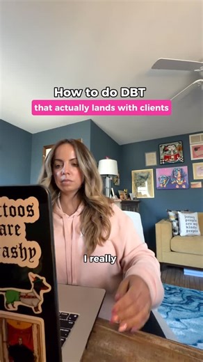 Shaelene on Instagram: "This is what DBT actually looks like in session. Not you reading skills from a worksheet. Not your client rolling their eyes because you sound like a textbook. 💔 Real DBT is validating first, then coaching the skill in a way that makes sense to them. When you use stories, metaphors, and characters your clients already know, they don’t feel lectured, they feel understood, and that’s when they’re actually willing to try the skill. 🪄🏰 This is what it looks like when you t
