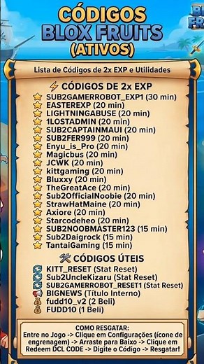 Códigos de 2xp para blox fruit! #roblox #bloxfruits #historiaderoblox #fortnite