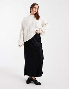 ASOS DESIGN Curve satin bias maxi skirt in black | ASOS